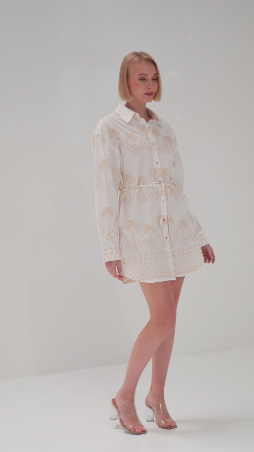 TW4743 Palm Haven Embroidery Long Top/Dress Cream/Beige