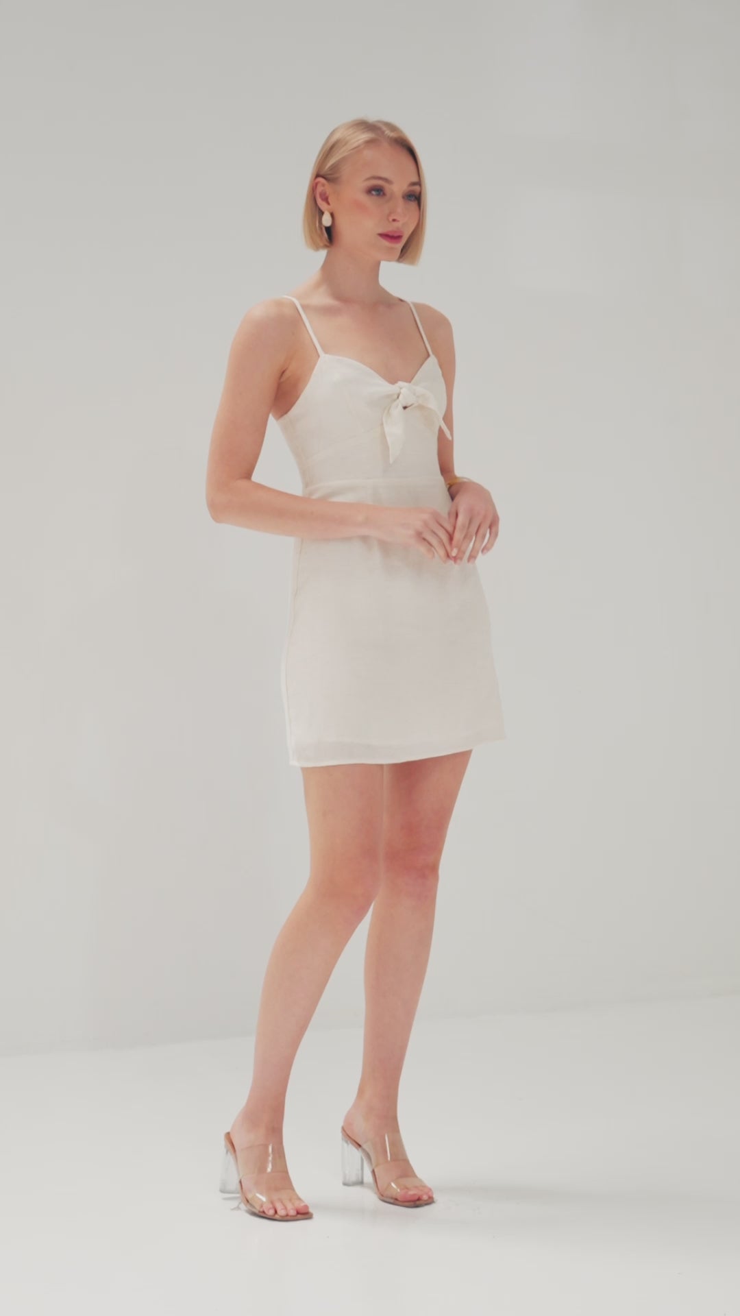 TW4836 Vogue Tie Front Mini Dress Cream